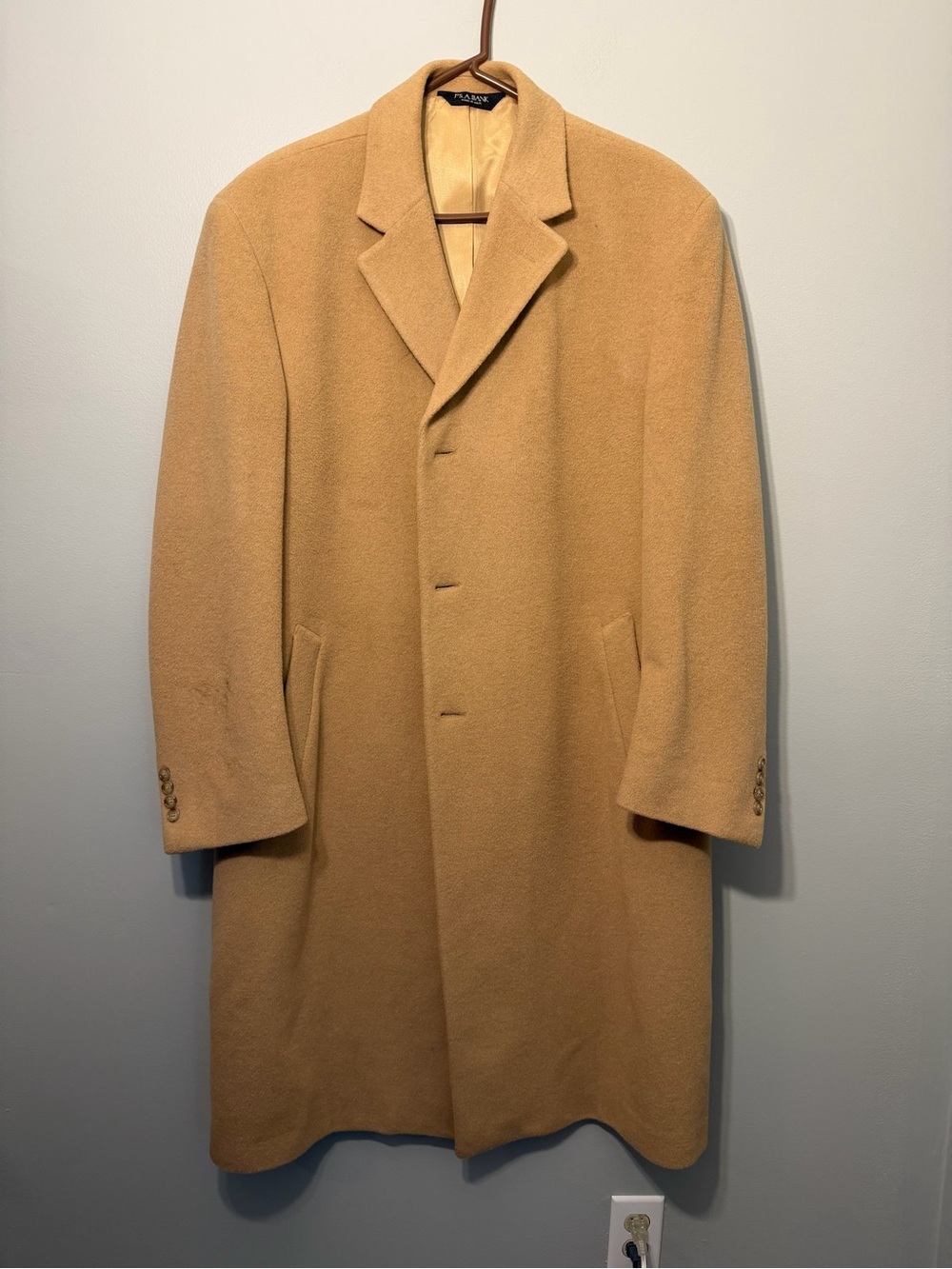 Jos. A. Bank Camel Single-Breasted Wool Blend Pea Coat